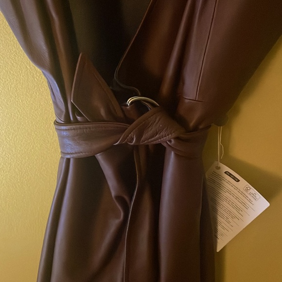Never worn | Leather | Chocolate | Sleeveless | Wrap dress | Large | Iris & Ivy - Picture 2 of 3